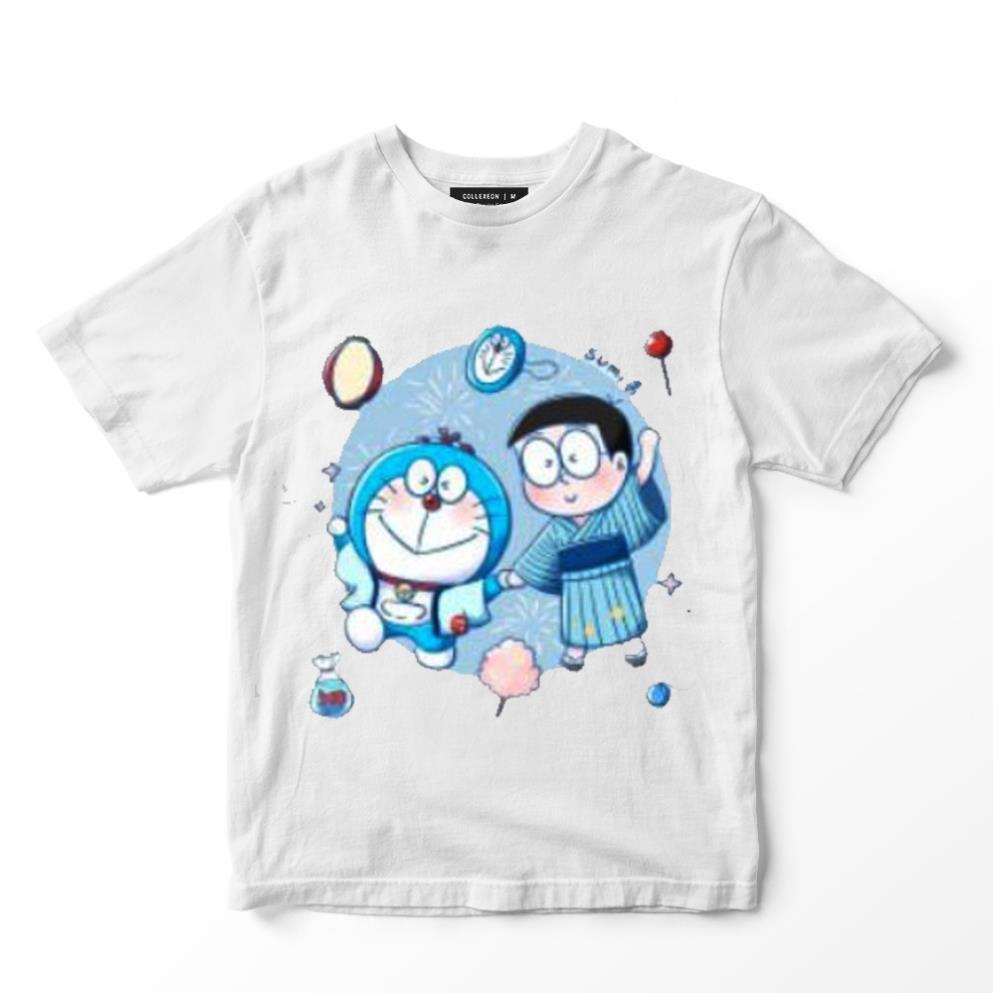 Áo Thun Bé Gái Bé Trai 1 Tuổi - 8 Tuổi | Áo Thun Trơn Cho Bé In Hình Doraemon Dễ Thương