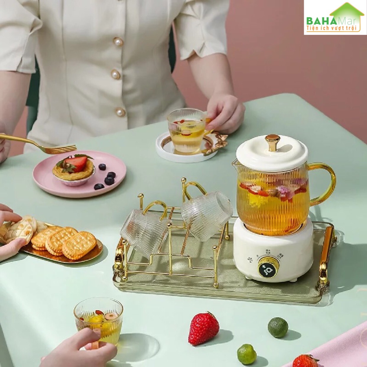 BỘ ẤM PHA TRÀ ĐIỆN CÁCH NHIỆT "BAHAMAR" dùng pha cafe, trà hoa, trà dưỡng nhan… rất nhanh gọn