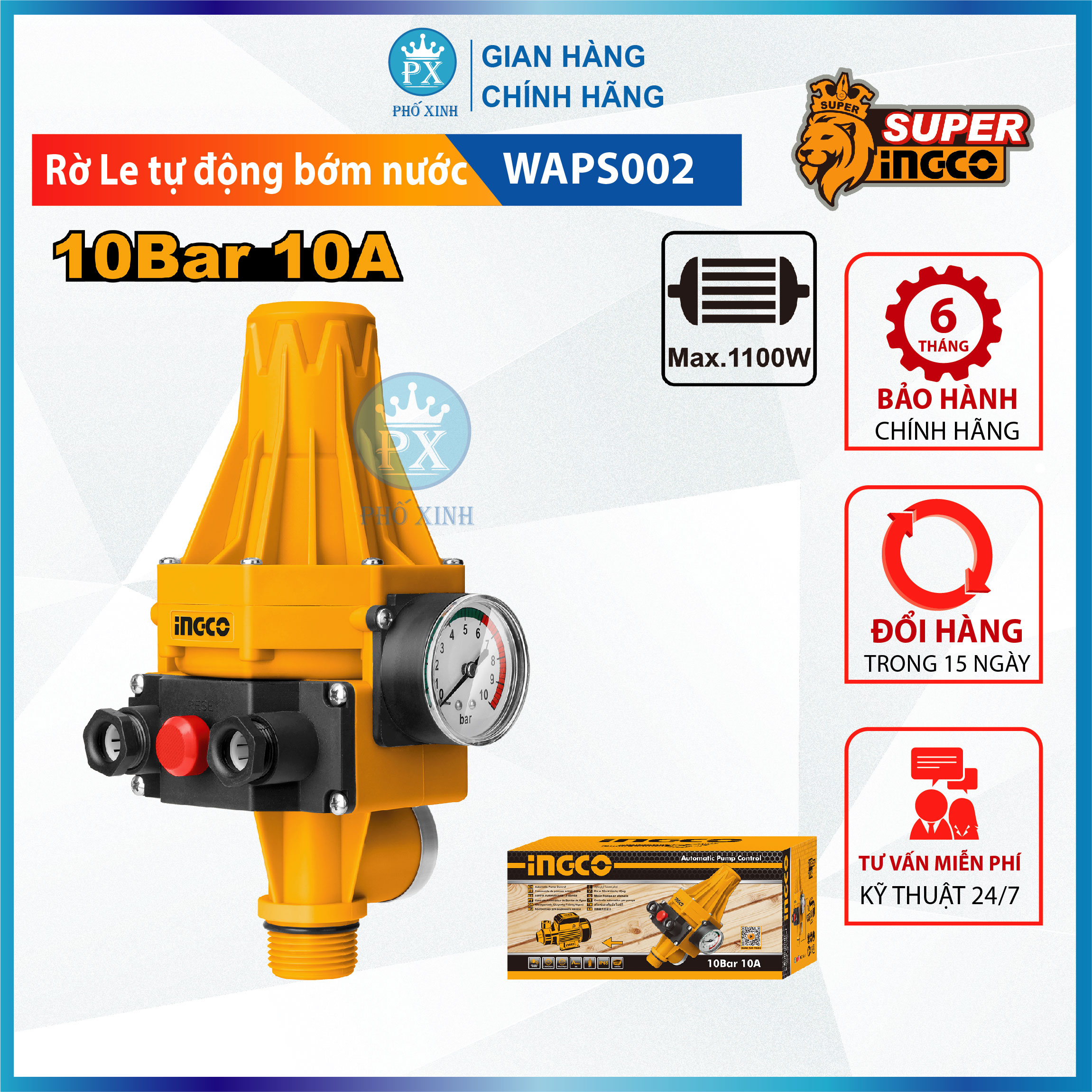 Rờ le tự động bơm nước bằng áp suất INGCO WAPS002 | Máy rờ le bơm nước