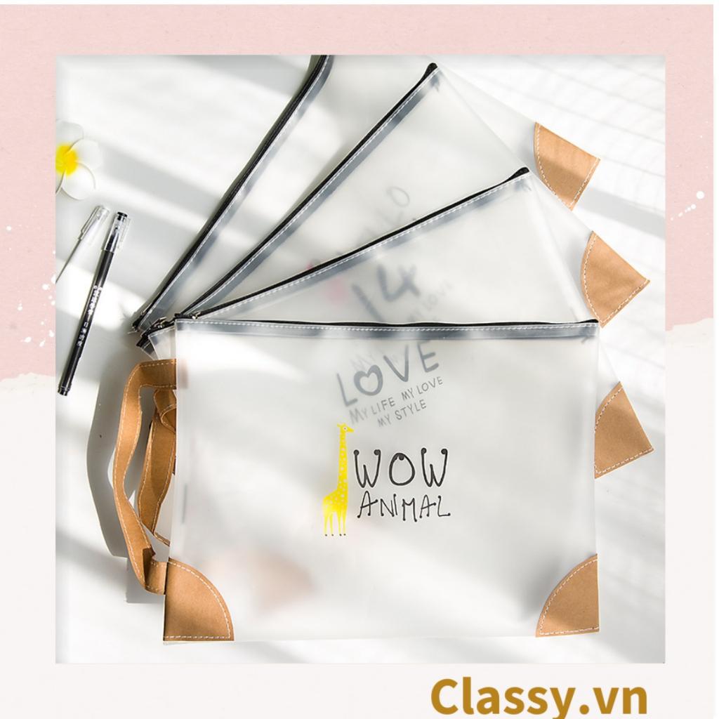 Túi lưới tiện ích trong suốt có khoá zip, đựng tài liệu, văn phòng phẩm, mỹ phẩm, du lịch; in hình dễ thương PK478
