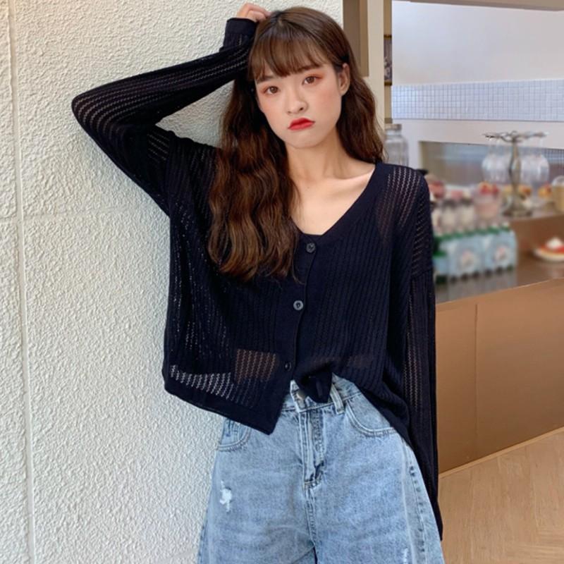 Áo Khoác Cardigan Dài Tay Cổ Chữ V Phối Nút Xinh Xắn Dành Cho Nữ
