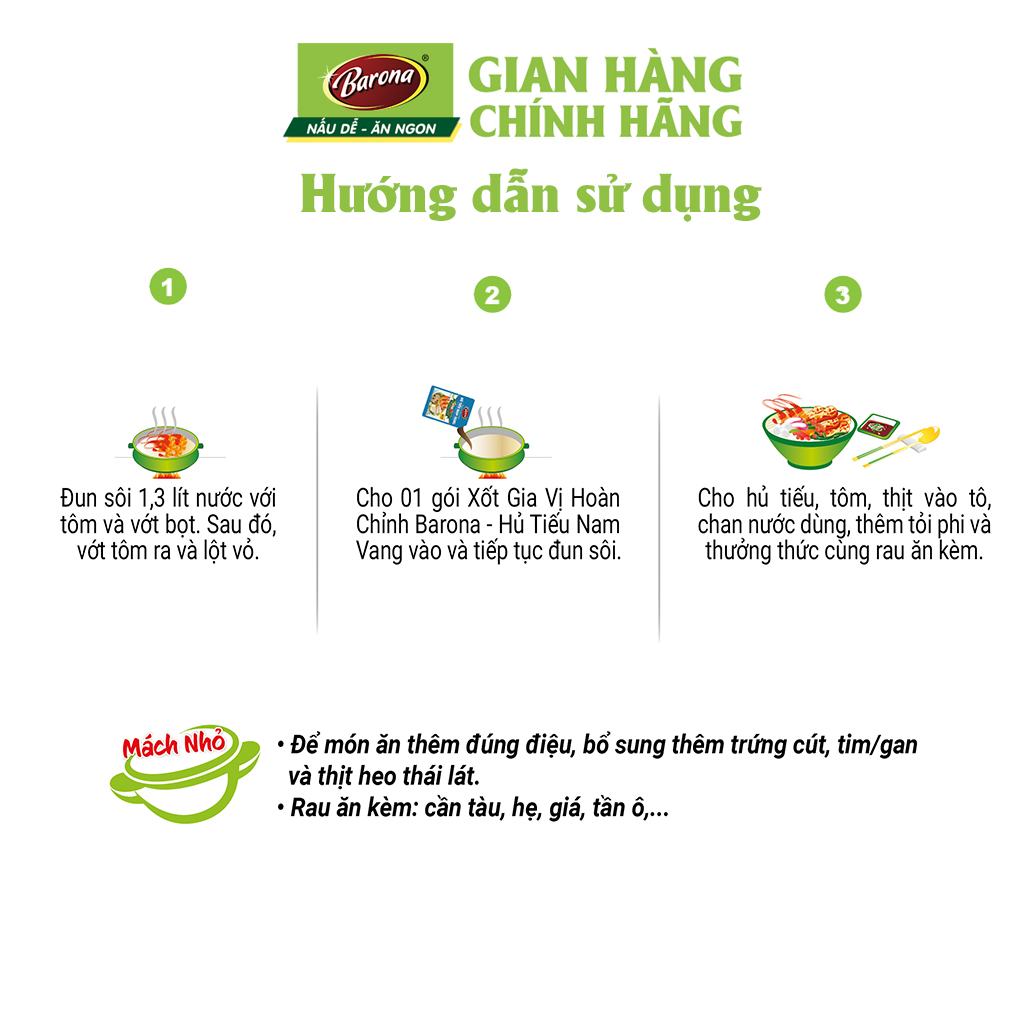 Combo 3 gói Gia Vị Hoàn Chỉnh Barona - Hủ Tiếu Nam Vang 80g