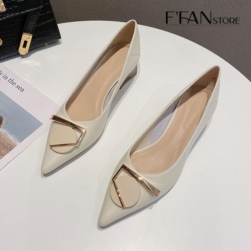 Giày Cao Gót Gót Vuông Da Mềm Như Bún Lót Êm Chân - Màu Đen Be Trắng Sữa A86 FFAN STORE