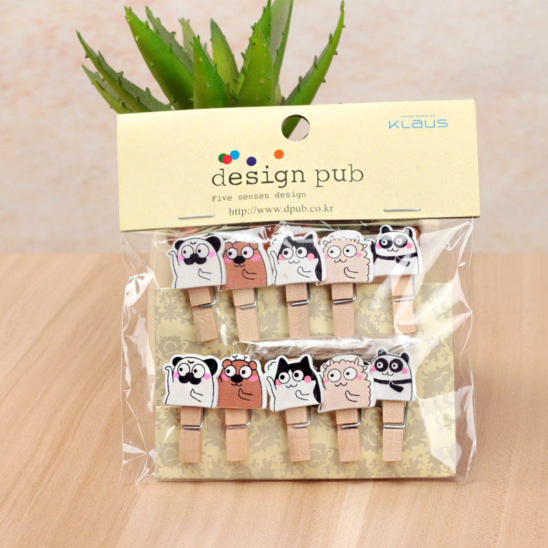 SET 10 Cái Kẹp Gỗ Sơn Design Pub hình Thú xinh (Tặng 1,5m dây cói)