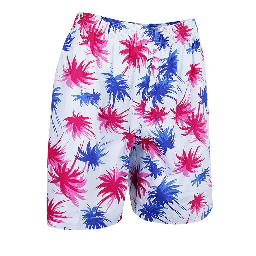 Trendy Men Hawaiian Shorts Casual Beach Palm Tree Pattern Holiday Luau Tropical Swim Trunks Stags Party Shorts