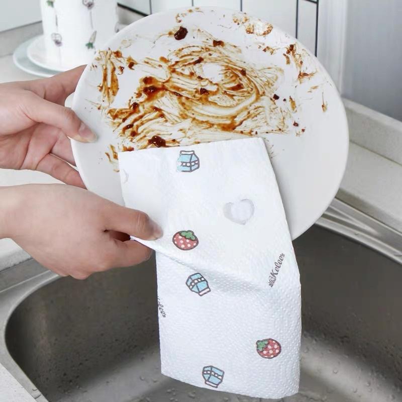 Khăn Giấy Lau Đa Năng Cuộn 80 Tờ, Lau Bếp, Lau Tay, Lau Bát Đũa Màu Trắng Có Họa Tiết