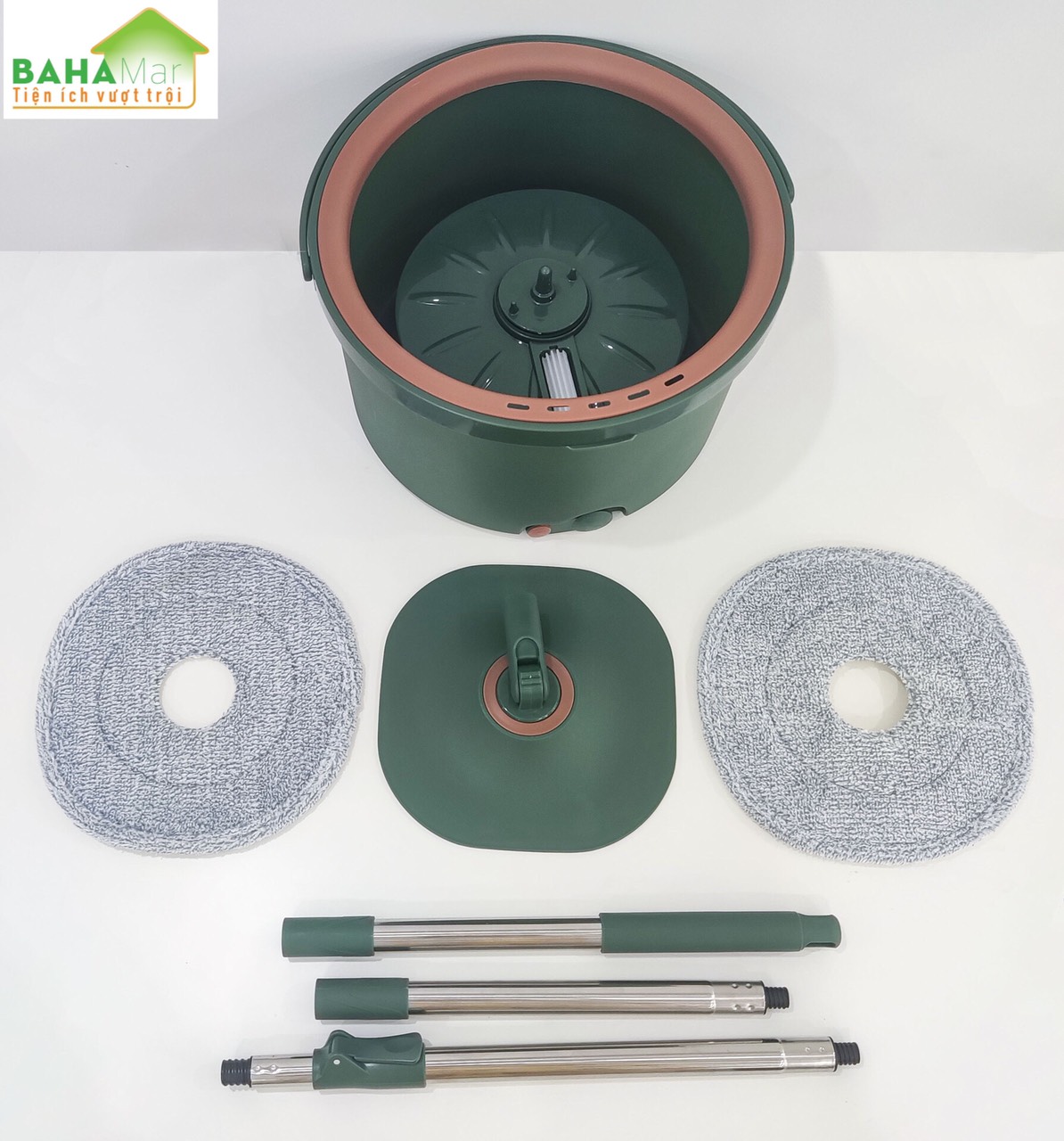 BỘ CÂY LAU NHÀ TIẾT KIỆM SỨC LAO ĐỘNG VÀ XÔ XOAY TRÒN PHÂN TÁCH NƯỚC THẢI "BAHAMAR" Nước sạch giặt giẻ lau và xoáy loại bỏ nước bẩn ra chậu ngoài một cách tách biệt luôn