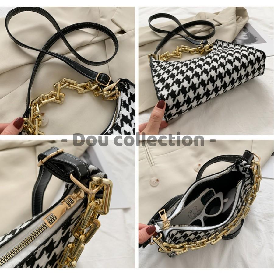Túi Xách Đeo Chéo Thời Trang Thu Đông Phối Xích Họa Tiết HOUNDSTOOTH Sành Điệu - Mã XT031