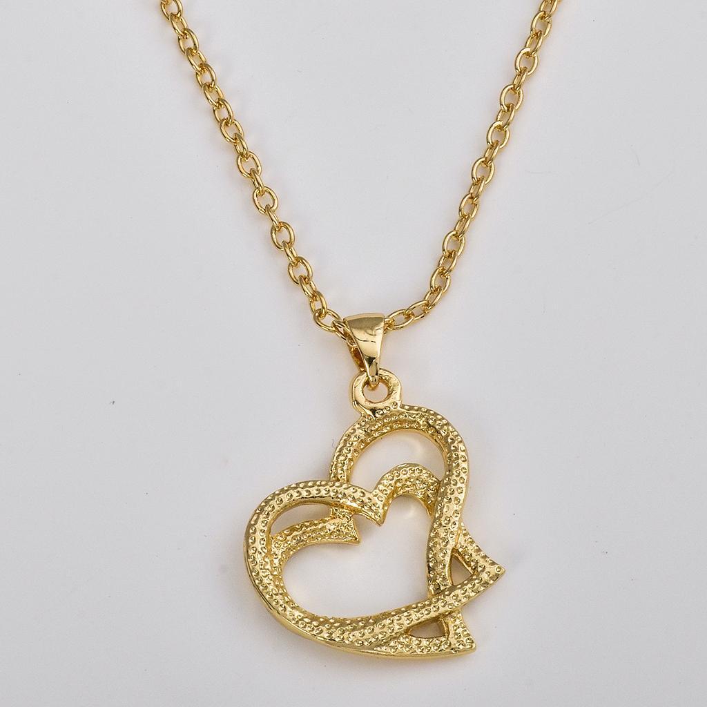 New Bridal Double Heart pendant Crystal Necklace Clavicle Chain Jewelry Gold