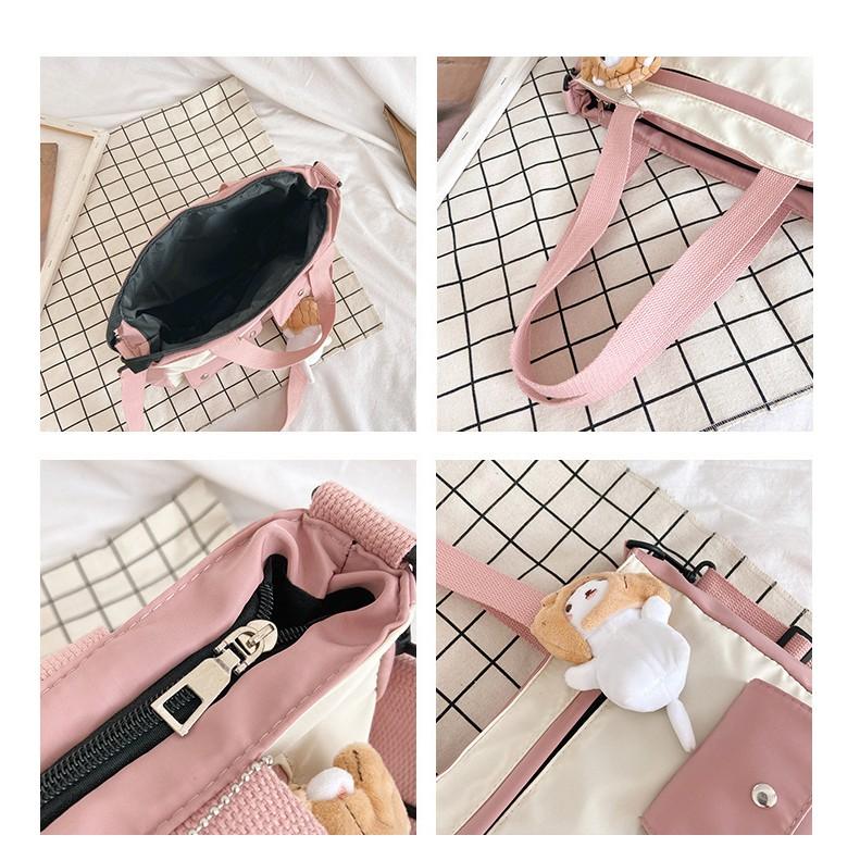 Túi Xách Đeo Chéo Canvas Cỡ Lớn Phối Túi Mini Phong Cách Nhật Bản Học Sinh, Sinh Viên - Mã XT021