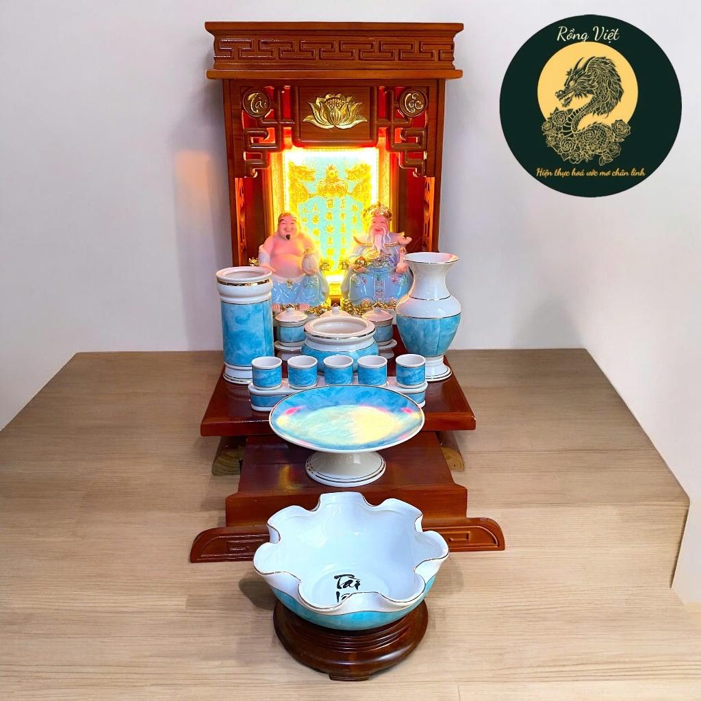 Set ban thờ thần tài tài lộc xanh ngọc RỒNG VIỆT, Bộ thần tài đầy đủ cho gia chủ mệnh mộc, thuỷ