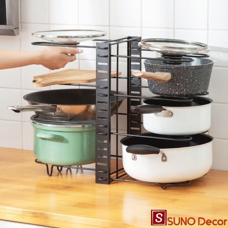 Kệ Để Xoong Nồi Chảo Nhiều Tầng, Giá Để Vung Nồi Tiện Dụng Tiết Kiệm Diện Tích