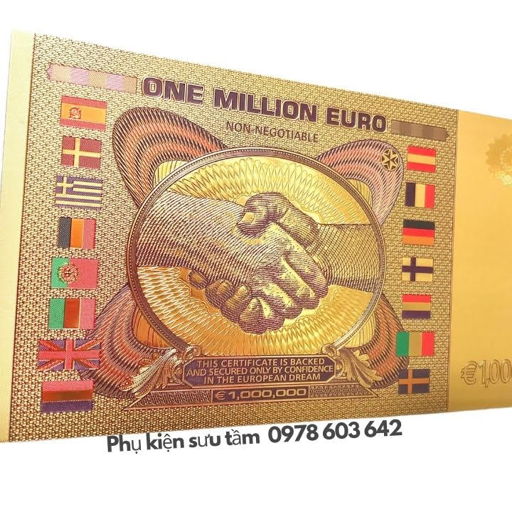 Tờ Lưu niệm 1 Triệu EURO Mạ Vàng Plastic, kích thước: 16cmx8cm, màu vàng - SP005969