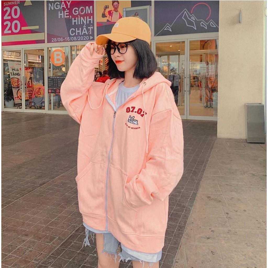 ÁO KHOÁC NỈ BÔNG THÊU CÚN 07.07 FORM RỘNG UNISEX NAM NỮ Ulzzang KUN, Áo Khoác Hoodie Zip Nỉ Bông 07 Nam nữ Unisex