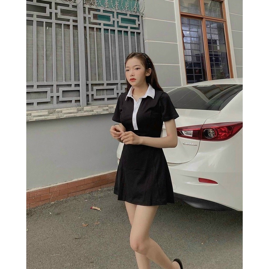 Đàm Polo Phối Viền trắng Xòe Nhẹ Siêu Tôn Dáng
