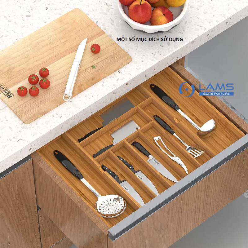 Khay đựng mỹ phẩm nhiều ngăn bằng gỗ cho hộc tủ, ngăn kéo