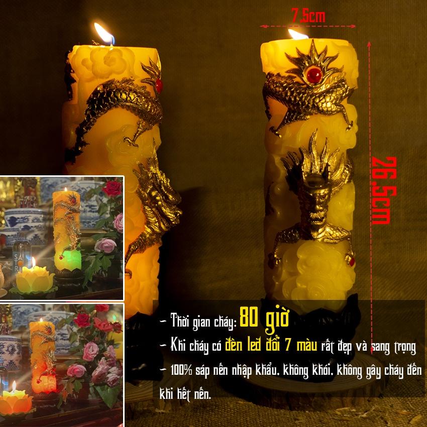 Nến trụ rồng có đèn led đổi màu - nến khắc hình rồng thờ phật – đèn cầy trang trí Candle shop
