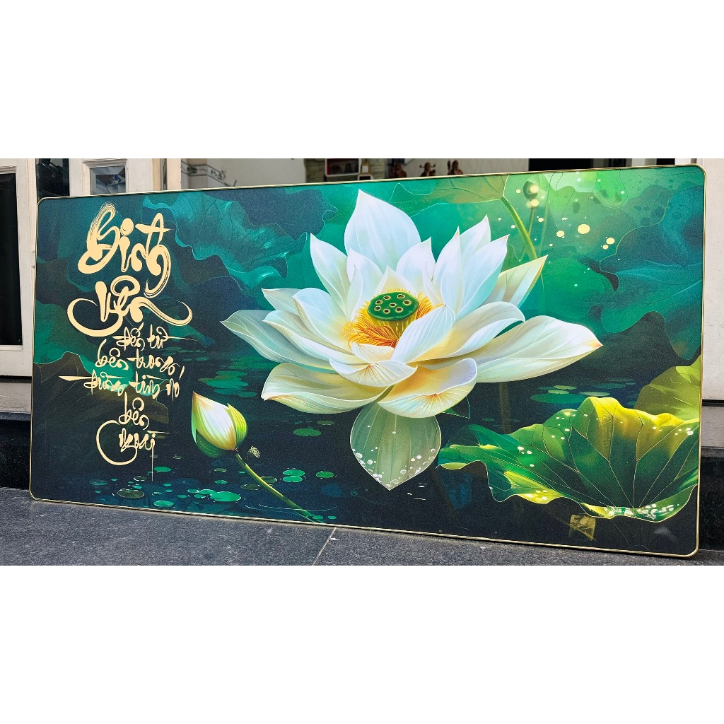 (ẢNH CHỤP THẬT) Tranh treo tường tráng gương hoa sen trắng trang trí phòng khách, phòng thờ