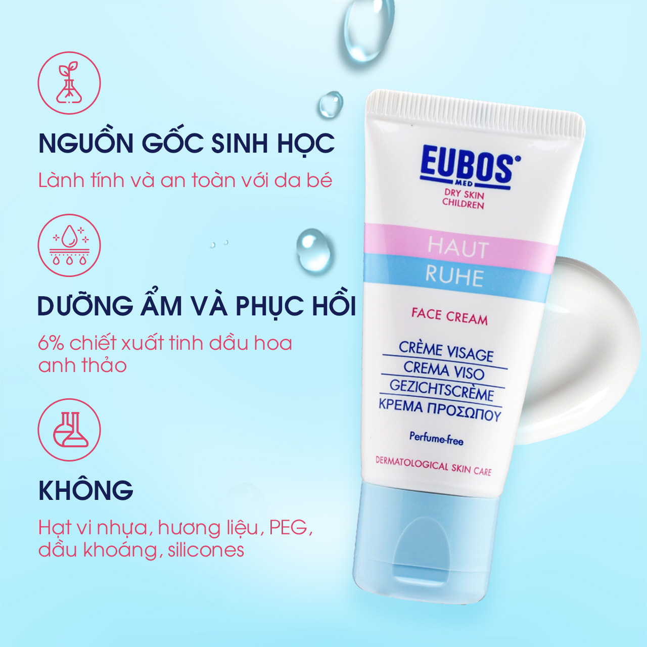 [DATE 04/2024] Kem Dưỡng Ẩm Da Mặt Ngăn Ngừa Da Khô Cơ Địa Cho Bé EUBOS BABY HAUT RUHE FACE CREAM 30ml (Đức)