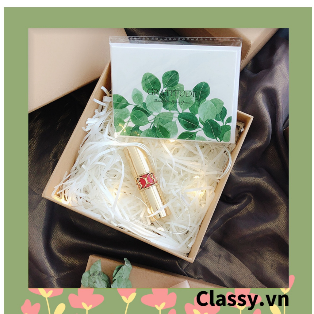 Thiệp Cổ điển Vintage in hình lá cây, giấy art sang trọng kèm phong bì giấy trắng và nhãn dán sticker Q627