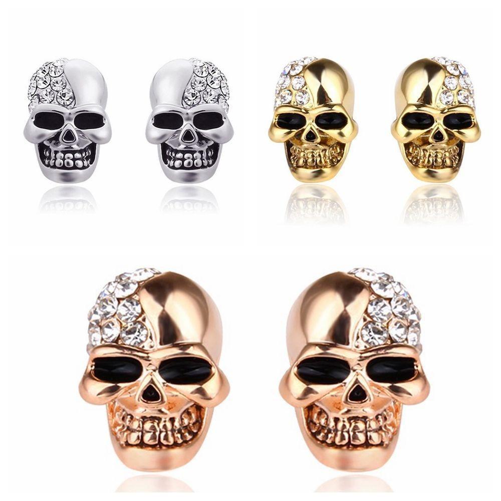 Khuyên tai hình đầu lâu đính đá pha lê phong cách Gothic-a00