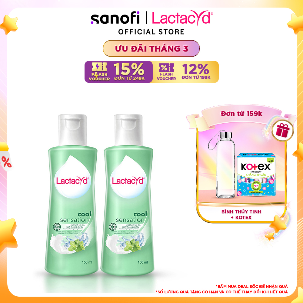 Bộ 2 DDVS Phụ Nữ Lactacyd Cool Sensation 150ml Mát Lạnh &amp; Sạch Thoáng Dài Lâu