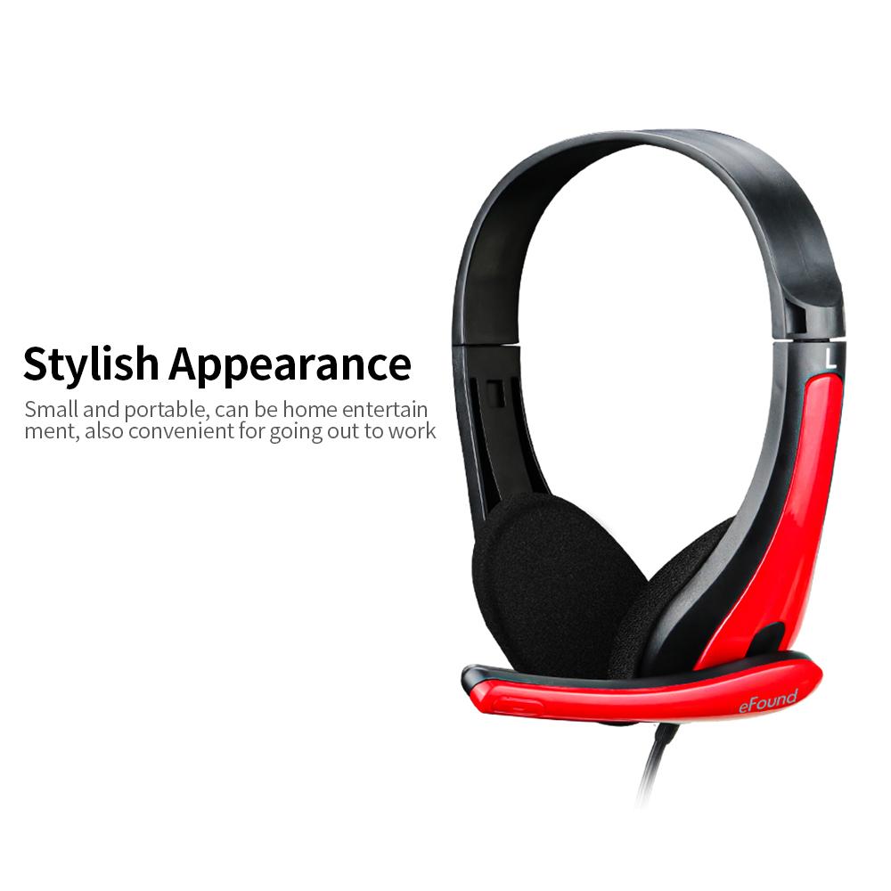 Tai nghe eFound E-601 âm thanh nổi 3,5 mm Trình điều khiển 40mm với micrô có thể điều chỉnh cho văn phòng