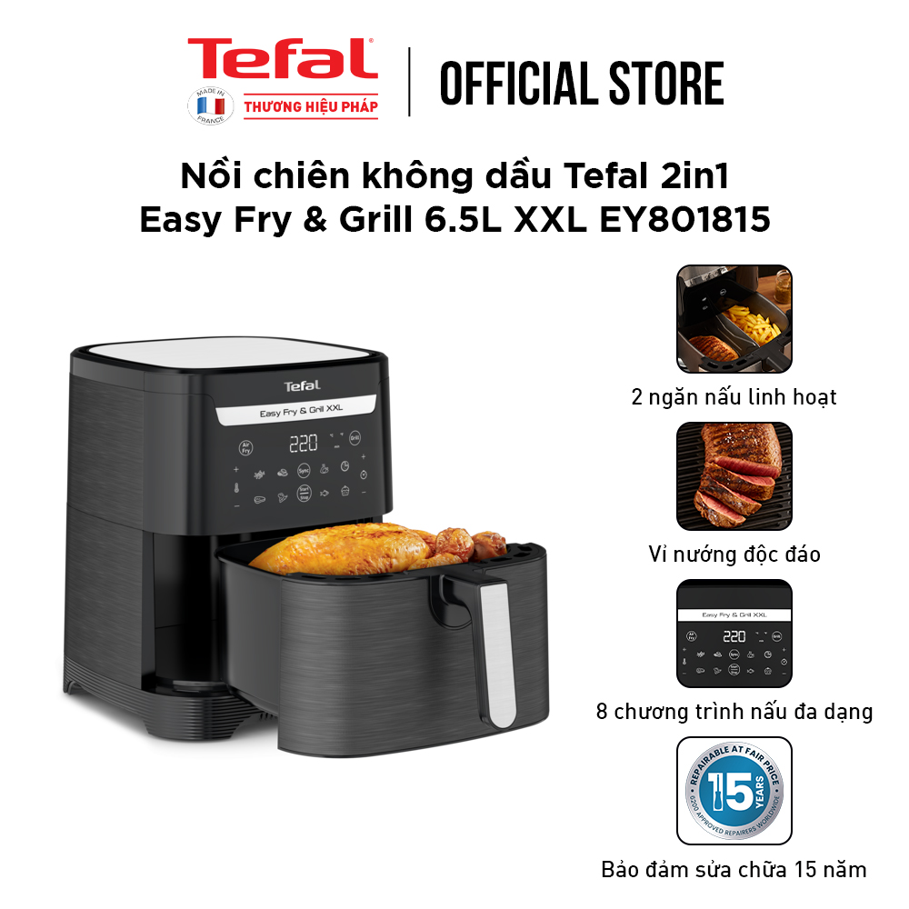 Nồi chiên không dầu Tefal 2in1 Easy Fry &amp; Grill 6.5L  XXL EY801815 - Hàng chính hãng