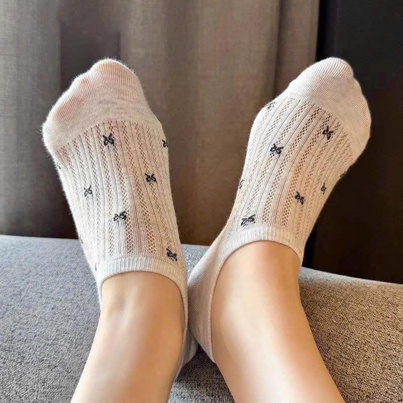 Sét 10 Đôi Tất Lười Nữ Họa Tiết Nơ, vớ nữ nơ cute phối lưới thoáng khí, thấm hút mồ hôi