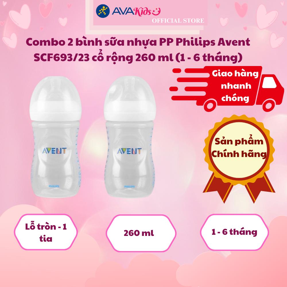 Combo 2 bình sữa nhựa PP Philips Avent SCF693/23 cổ rộng 260 ml (1 - 6 tháng)