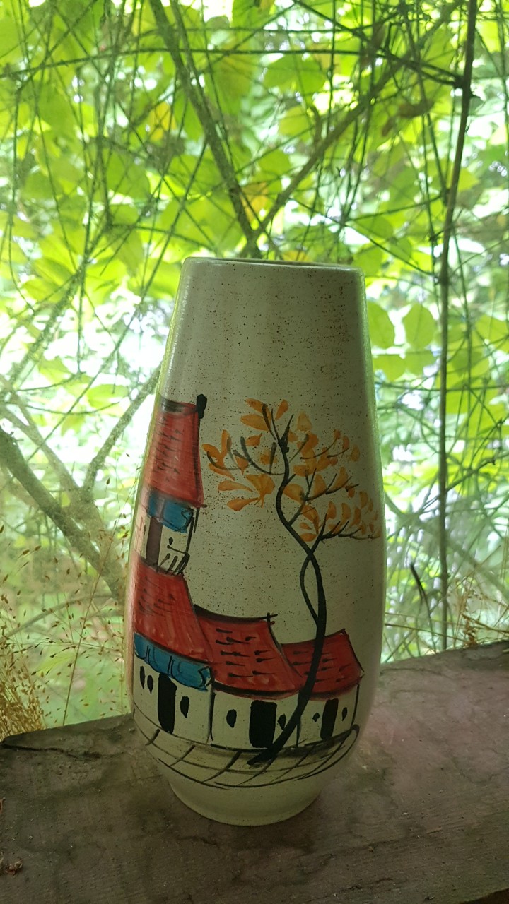 Bình hoa dạng ống tròn, họa tiết phố cổ, cao 30cm, trang trí nhà cửa, quà tặng tân gia, sinh nhật, gốm Bát Tràng. Giao từ HCM