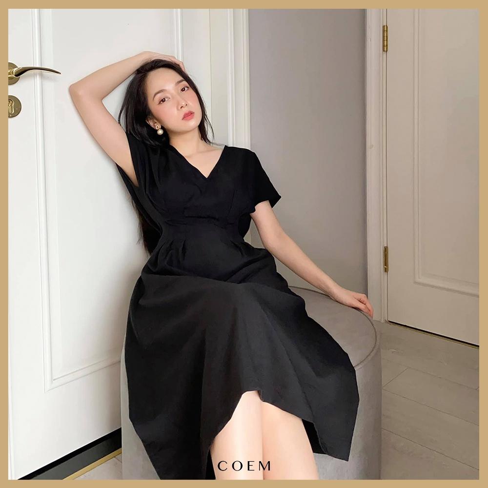 Váy Đầm Nữ Thiết Kế Cao Cấp Cổ Xẻ Chiết Eo Tôn Dáng CO EM Đầm Midi Chất Liệu Linen Sang Trọng Phù Hợp Hẹn Hò Tiệc Tùng