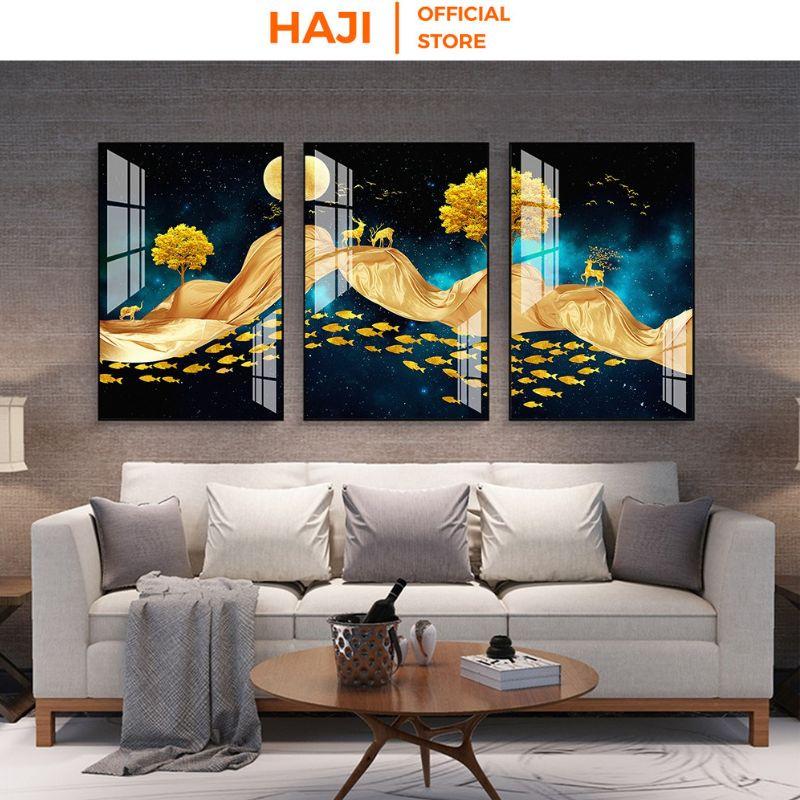 Combo 3 tranh treo tường bề mặt phủ pha lê siêu bóng cao cấp, Tranh nghệ thuật decor, làm quà tặng sang trọng ý nghĩa