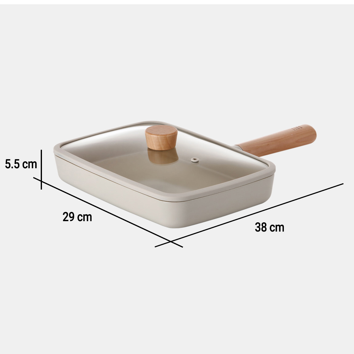 Chảo chiên chữ nhật Neoflam Fika 29cm, thành cao 5,5cm, cán gỗ 17cm, nắp kính. Hàng có sẵn giao ngay
