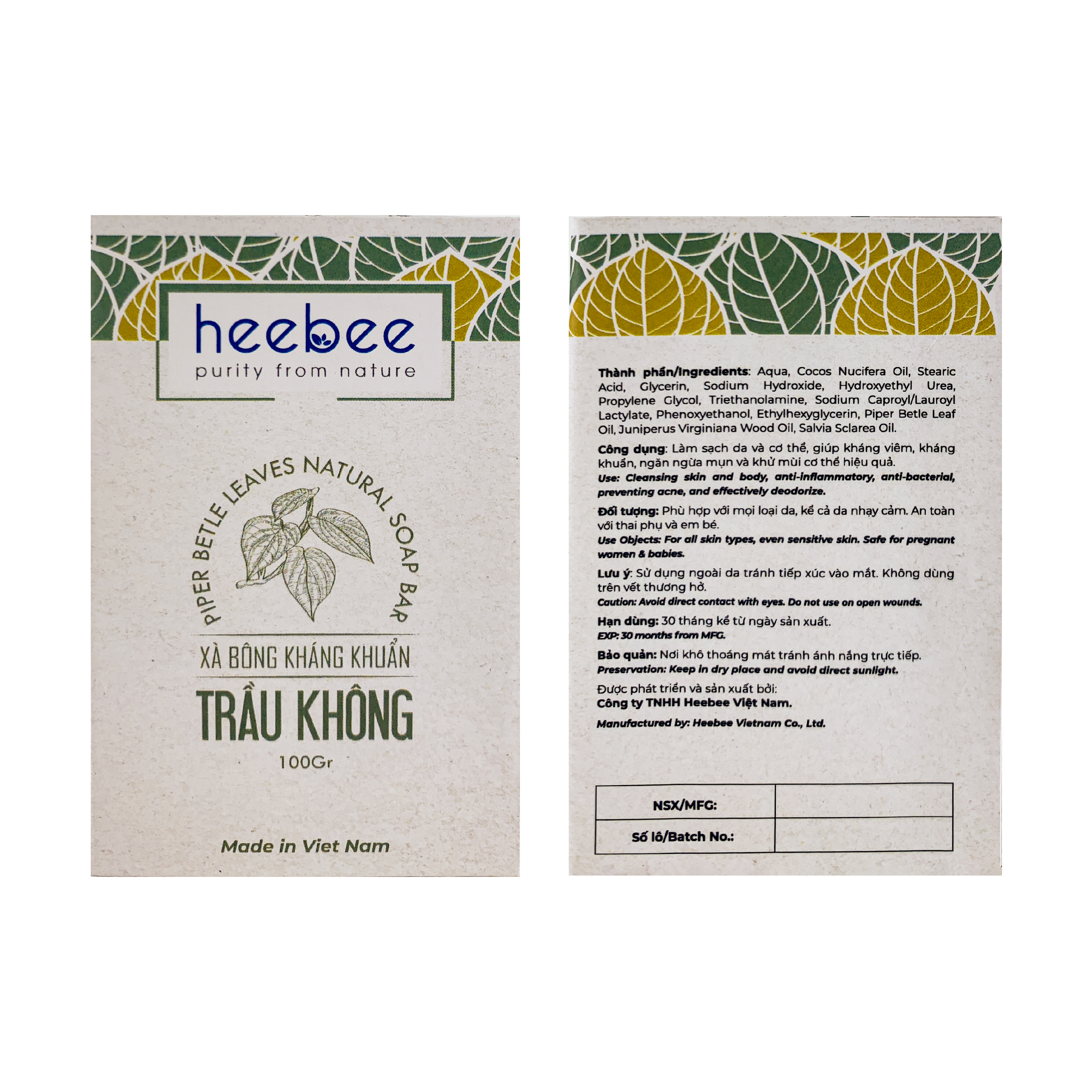 Xà Bông Trầu Không - Trị Mụn Lưng, Kháng Khuẩn, Giảm Viêm Heebee 100gr - An Toàn, Hiệu Quả