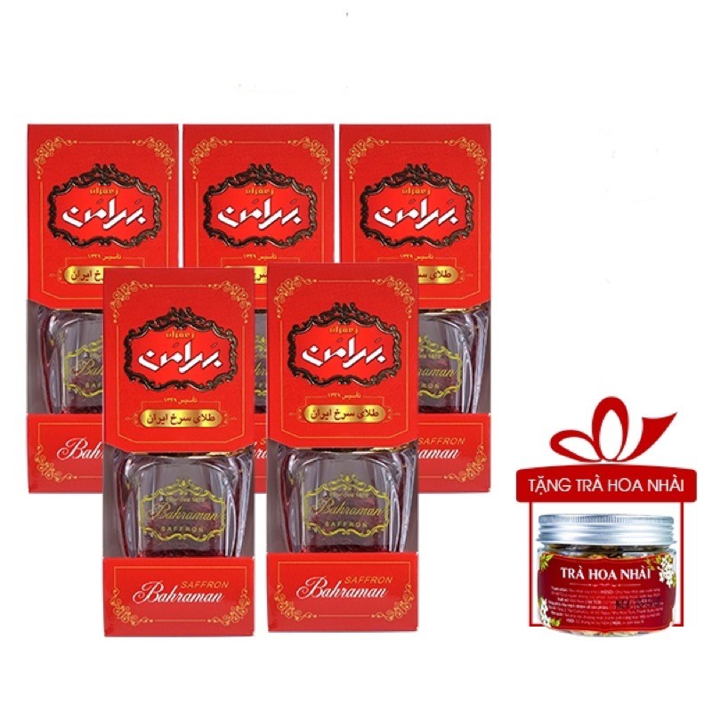 Nhụy Hoa Nghệ Tây Saffron Bahraman Combo 5 hộp 1gram/hộp Tặng hoa nhài 8gr