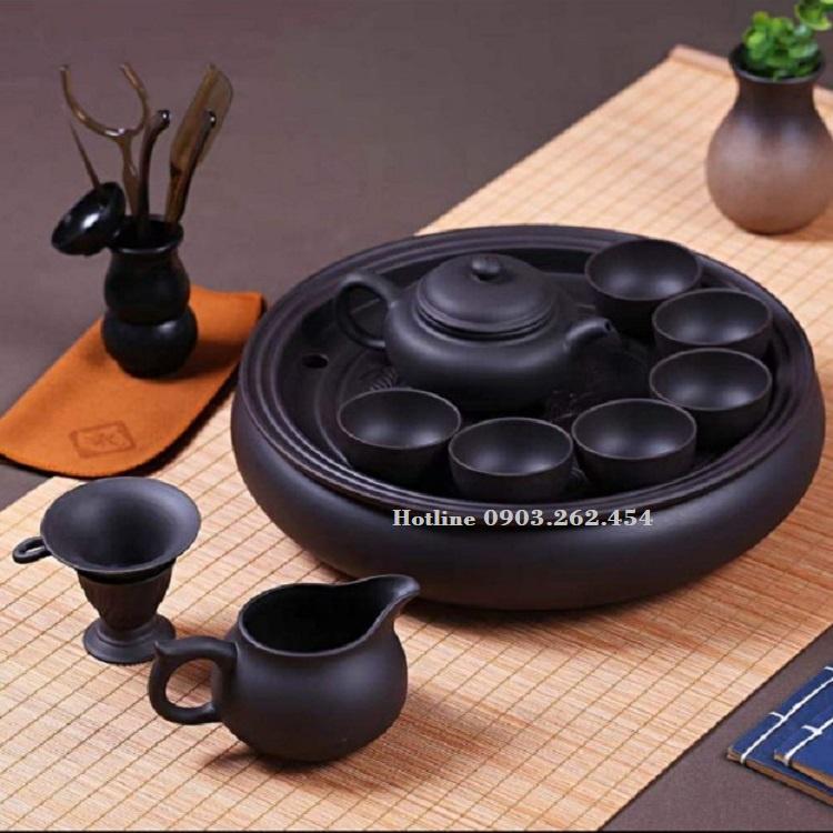 Bộ ấm trà tử sa gốm sứ cao cấp , có kèm khay, bộ ấm chén pha trà - gd218