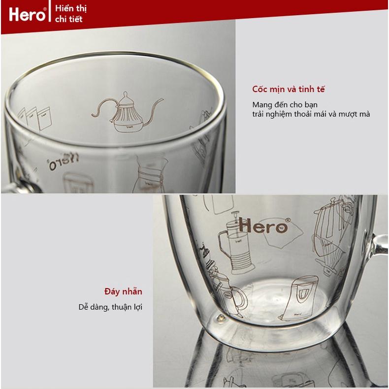 Cốc thủy tinh hai lớp cách nhiệt Hero, cốc đựng cà phê cao cấp