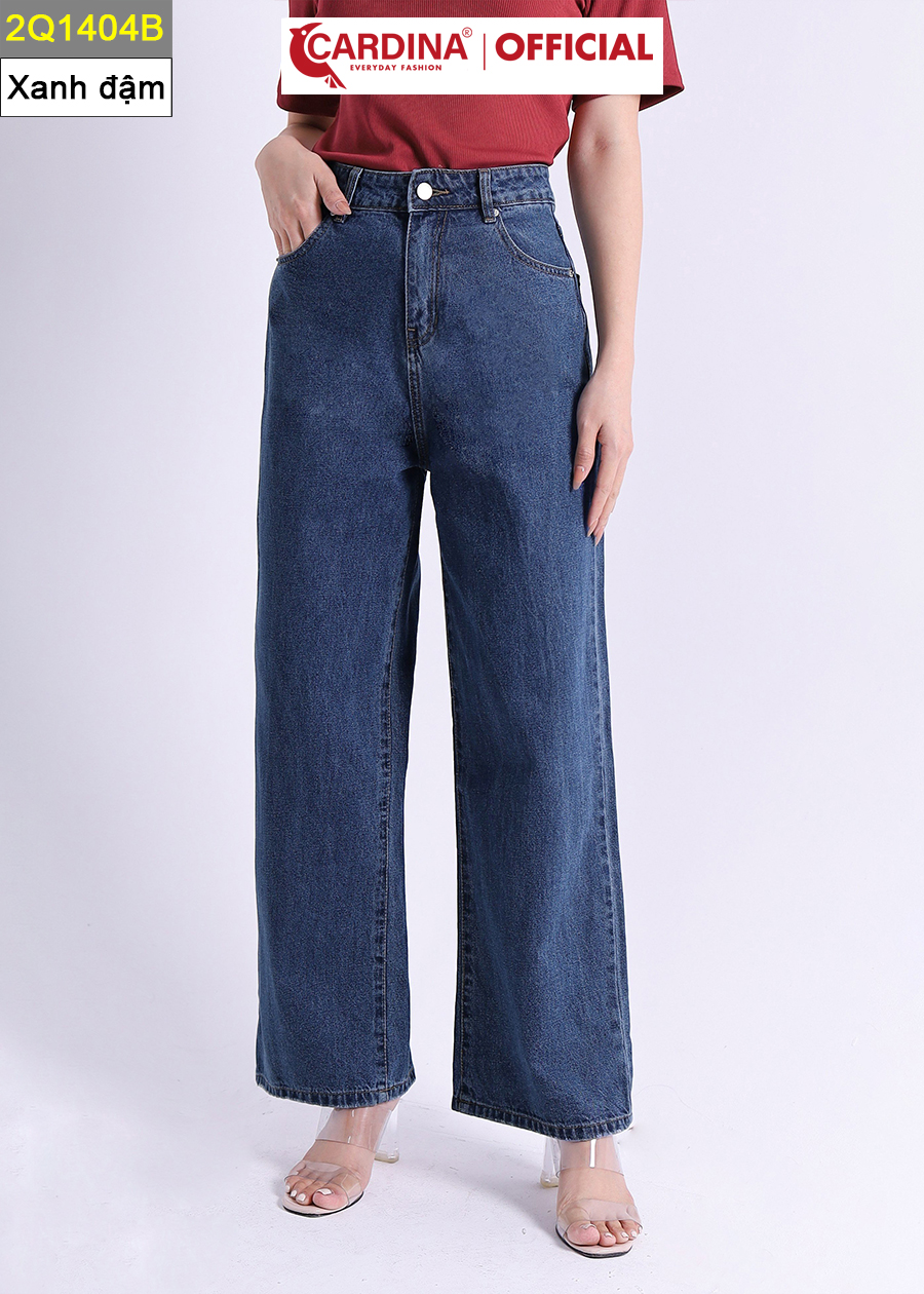 Quần Jeans Nữ CARDINA Cao Cấp Quần Bò Ống Rộng Cài Khuy Có Khóa Kéo 2Q14
