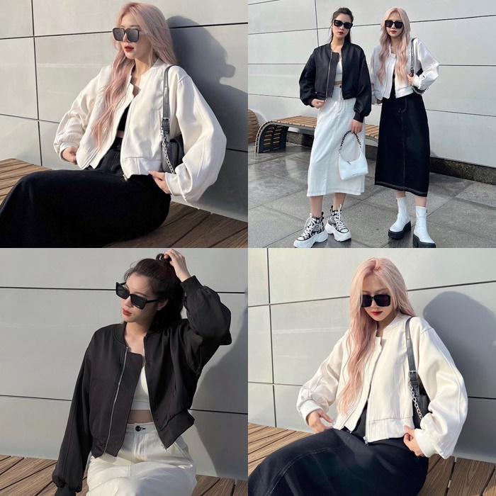 ÁO KHOÁC LỬNG NỮ UNISEX CROPTOP BOMBER THỂ THAO BÓNG CHÀY THUN FORM RỘNG TAY DÀI ĐI CHƠI ĐI TIỆC DẠO PHỐ ĐI BIỂN