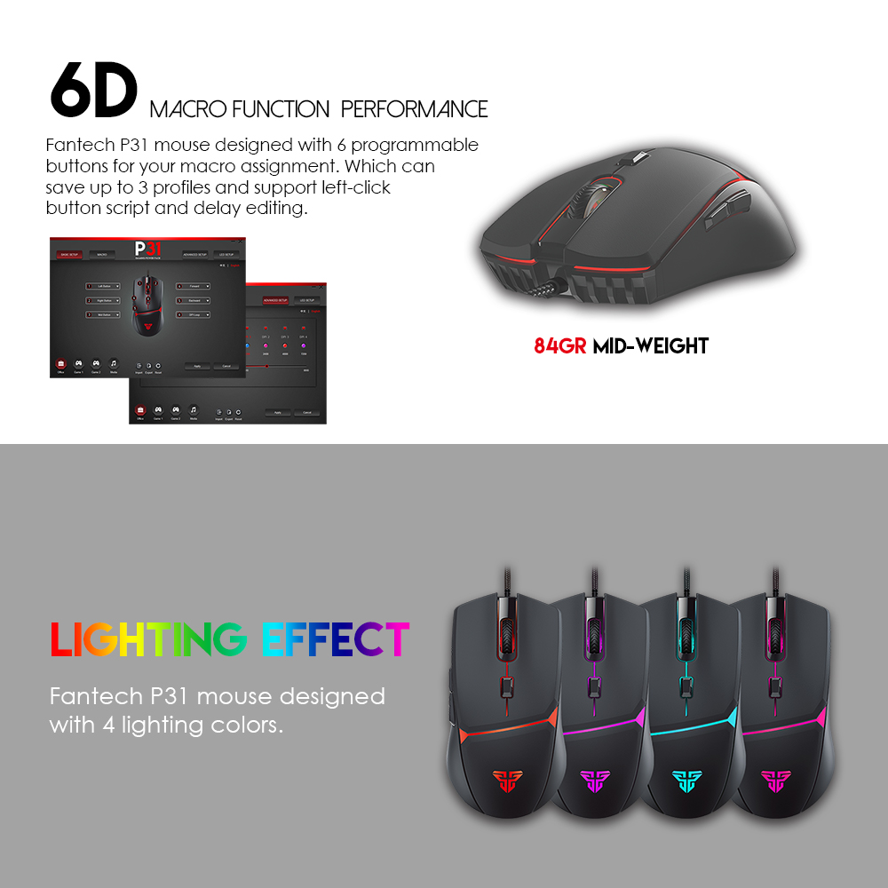 Combo Bàn phím + Chuột + Lót chuột Gaming FANTECH P31 GAMING POWER PACK, LED Backlit Rainbow, 26 Phím Anti Ghosting Chuột 6 Phím Macro, có phần mềm - Hàng chính hãng