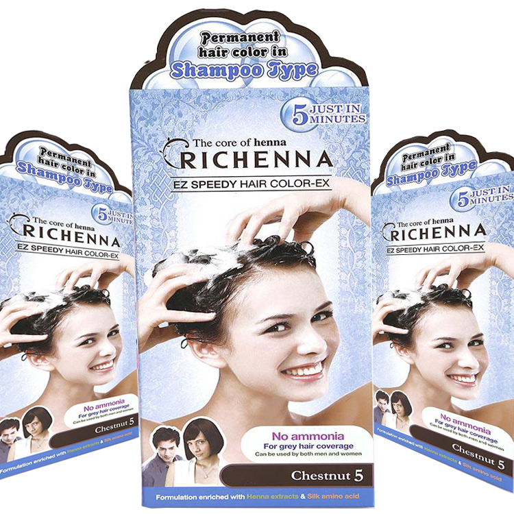 Combo 3 hộp Thuốc nhuộm tóc phủ bạc thảo dược dạng dầu gội Richenna EZ Speedy Hair Color-EX Hàn Quốc màu nâu hạt dẻ đậm