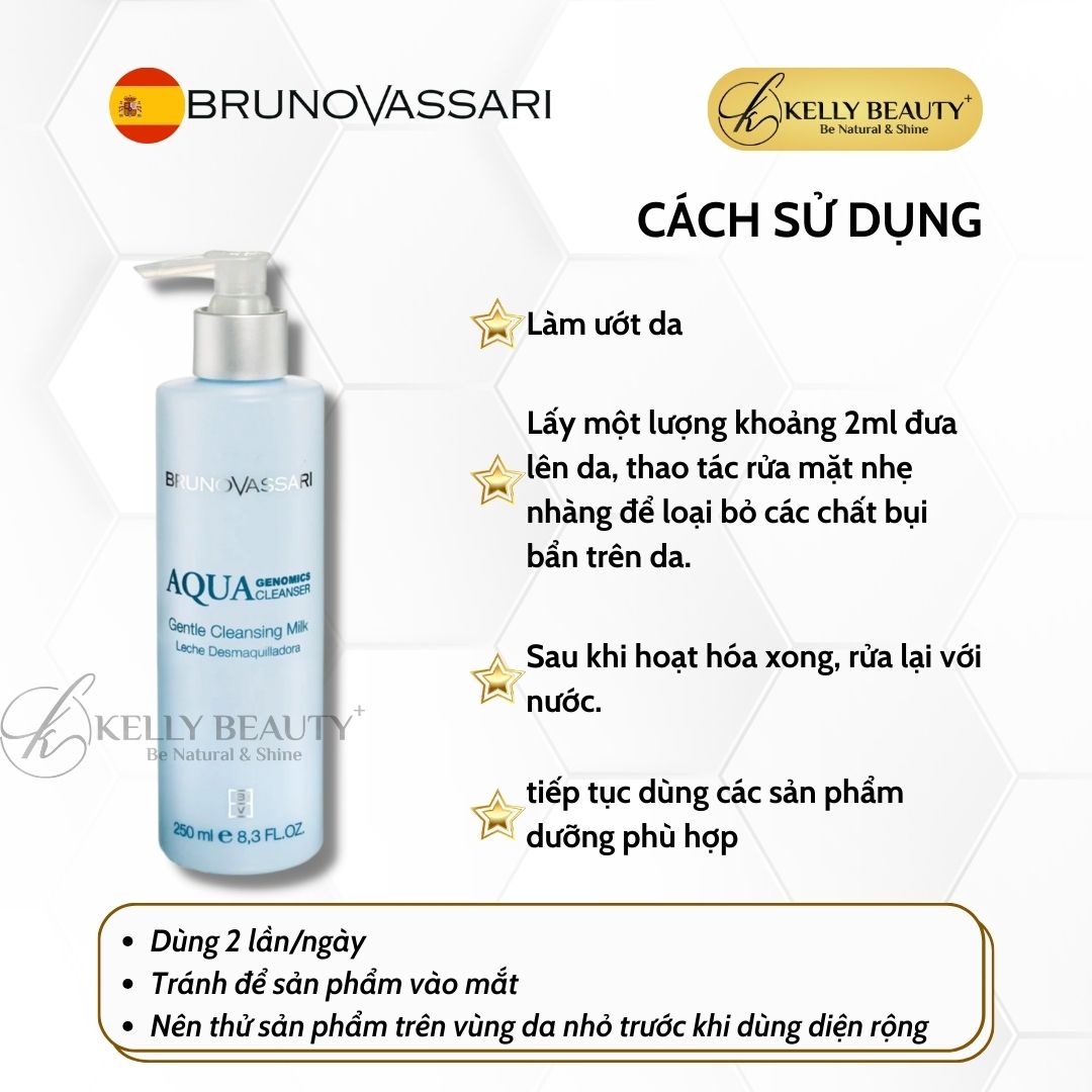 Sữa Rửa Mặt Cấp Ẩm Cho Da Khô Aqua Genomics Gentle Cleansing Milk - Bruno Vassari | Kelly Beauty