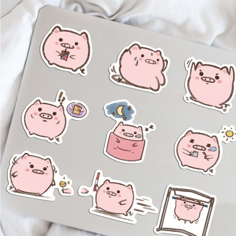 Sticker lợn hồng chibi hoạt hình cute trang trí mũ bảo hiểm, guitar, ukulele, điện thoại, sổ tay, laptop-mẫu S64