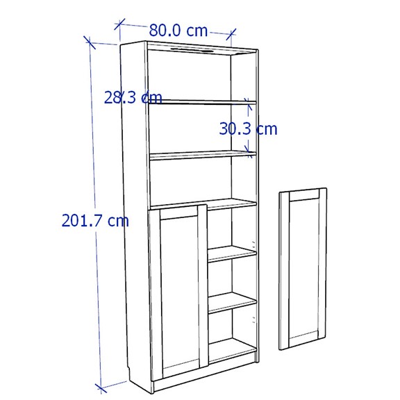 JELLY, Kệ sách 6 tầng cửa cổ điển, Phong cách Bắc Âu, 80x30x202cm