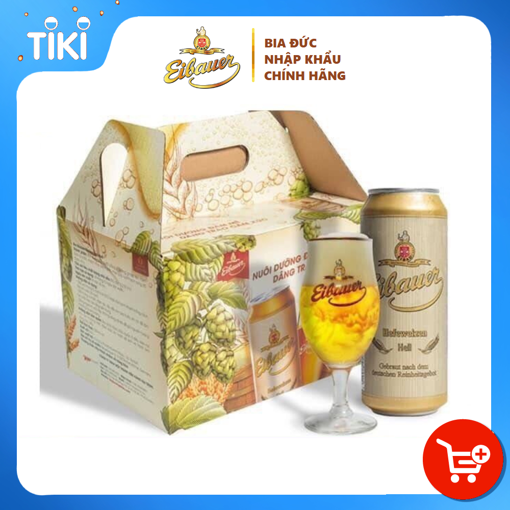 Thùng Quà Bia Thầy Tu EIBAUER HEFEWEIZEN HELL 5.2% - Bia Tươi Men Sống Thượng Hạng - Bia Đức Nhập Khẩu Chính Hãng