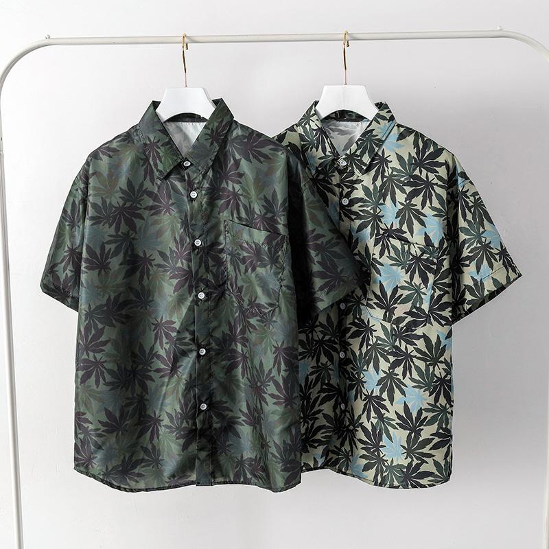 Áo Sơ Mi Ngắn Tay Form Rộng In Họa Tiết Lá Phong Thời Trang Dành Cho Nam 2 Màu