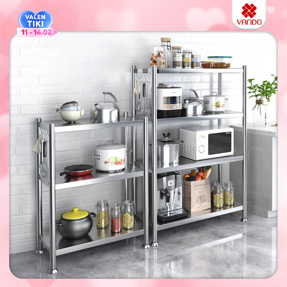 Kệ Đa Năng Để Lò Vi Sóng Inox Trắng Cao Cấp Chống Han Gỉ Kệ Để Đồ Nặng Siêu Gọn Cho Nhà Bếp Vando - Dài 100Cm - Cao 3 Tầng