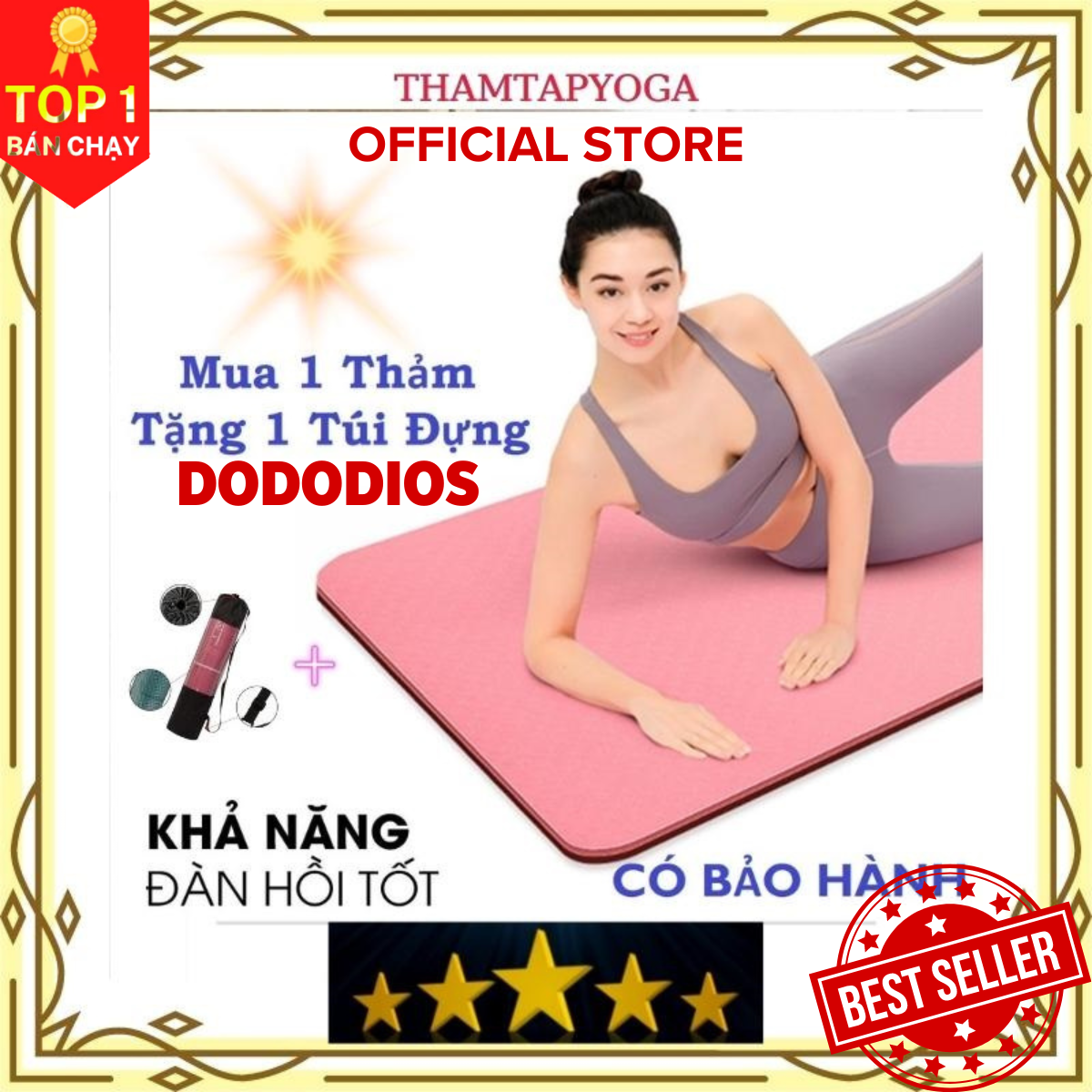 Thảm tập yoga 2 lớp 8mm, 6mm Thế Hệ thảm 9.0 tặng kèm túi, thảm yoga định tuyến chất liệu cao su non TPE siêu bám, chống trượt, tập gym, thể dục tại nhà - Hàng chính hãng DoDoDios