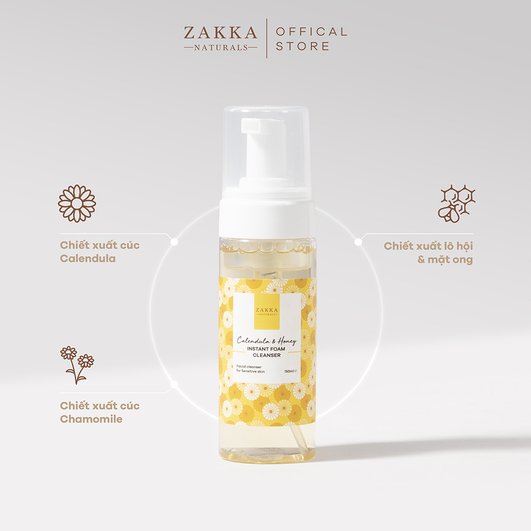 Sữa Rửa Mặt Hoa Cúc Làm Sạch Dịu Nhẹ Giữ Ẩm Calendula & Honey Instant Foam Cleanser Zakka Naturals 150ml